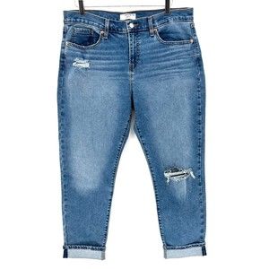 Denizen Levis Jeans Hi-Rise Boyfriend Distressed Denim Cuffed Ankle Crop Size 30